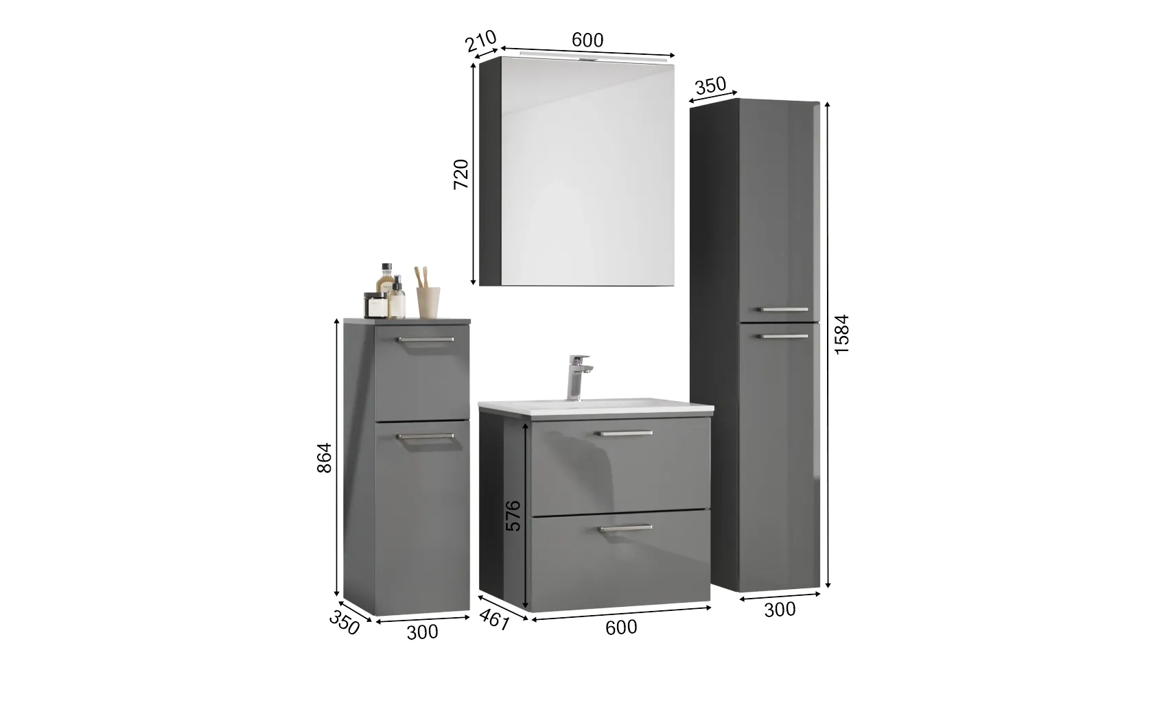 Nobilia SPA Ensemble meuble vasque avec armoire de toilette et meubles d'appoint 1