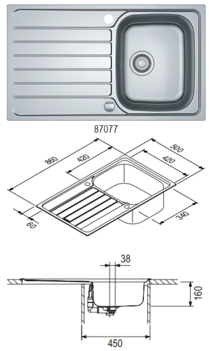 Nobilia SPA FRANKE : évier à encastrer Spark SKX 611-86, acier inox 87077 1