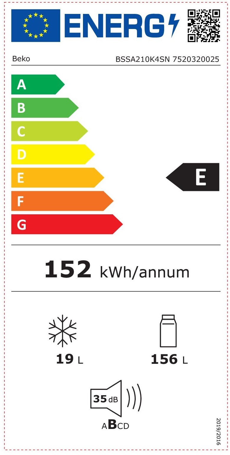 Beko BSSA210K4SN 7520320025 Energielabel
