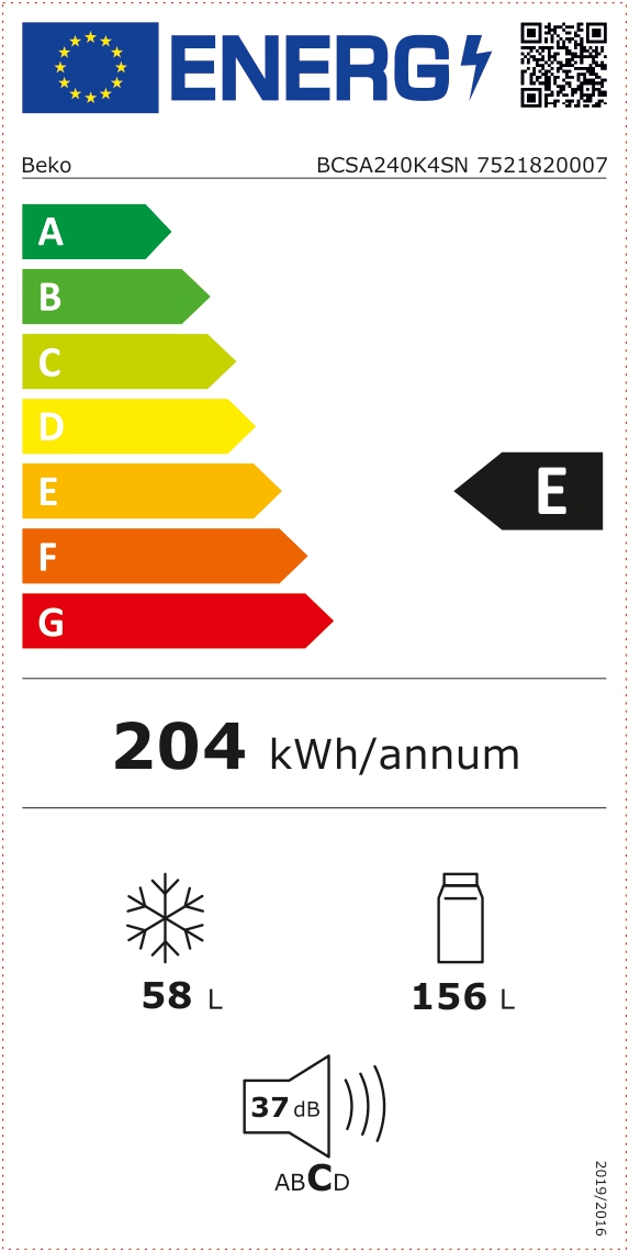 Beko BSSA240K4SN 7521820007 Energielabel