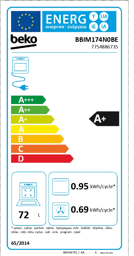 Beko BBIM174N0BE 7754886735 Energielabel