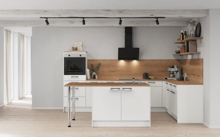 Nobilia Island kitchen 336,6 cm x 220 cm with electrical appliances Planning 1 Alpine white matt Touch
