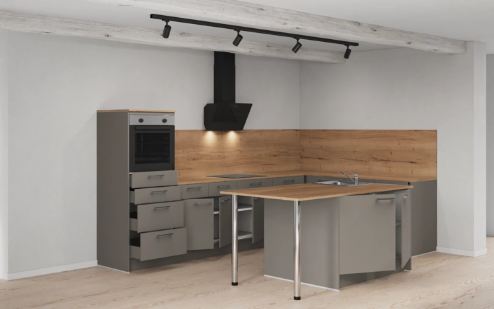 Nobilia SPA Island kitchen 336,6 cm x 220 cm with electrical appliances Planning 1 4