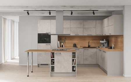 Nobilia Island kitchen 338,2 cm x 248,2 cm with electrical appliances Planning 1 Concrete grey matt Riva