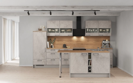 Nobilia Island kitchen 363,4 cm with electrical appliances Planning 1 Concrete grey matt Riva