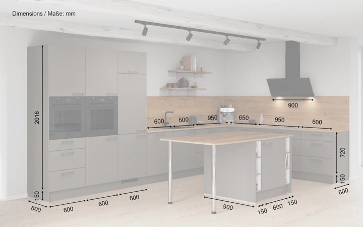 Nobilia SPA Island kitchen 456,6 cm x 276,8 cm with electrical appliances Planning 1 5