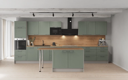 Nobilia Island kitchen 483,4 cm with electrical appliances Planning 1 Reed green Cascada