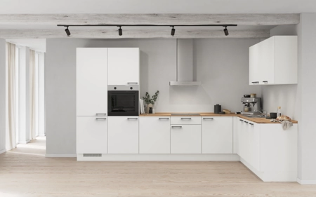 Nobilia L-shaped kitchen 366,6 cm x 246,6 cm with appliances planning 1 Alpine white matt Touch