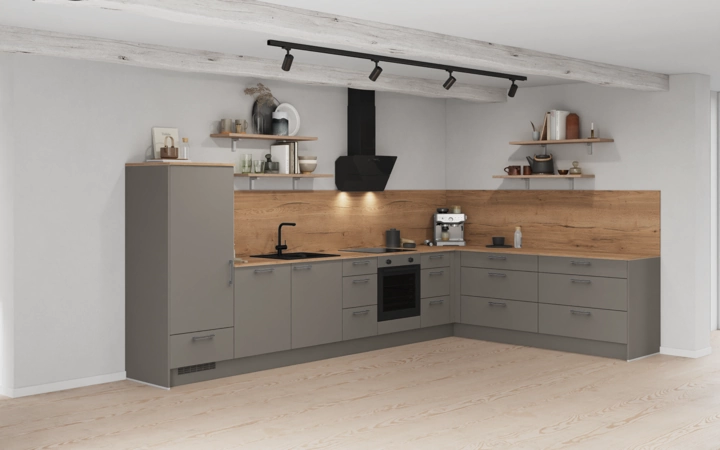 Nobilia SPA L-shaped kitchen 396,6 cm x 246,8 cm with electrical appliances Planning 1 1