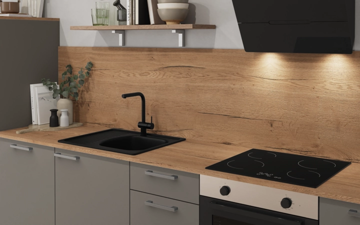 Nobilia SPA L-shaped kitchen 396,6 cm x 246,8 cm with electrical appliances Planning 1 2