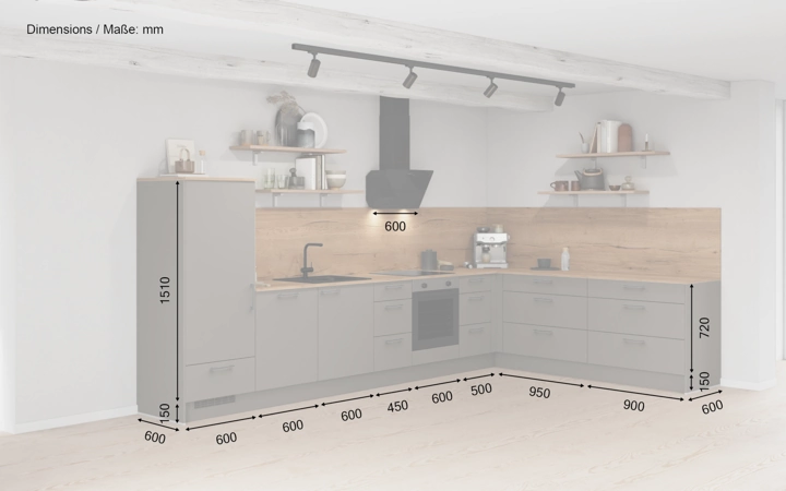 Nobilia SPA L-shaped kitchen 396,6 cm x 246,8 cm with electrical appliances Planning 1 5