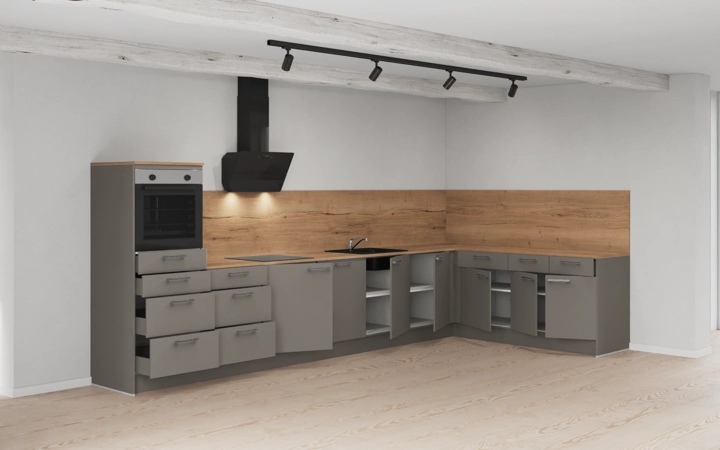 Nobilia SPA L-shaped kitchen 426,6 cm x 220 cm with electrical appliances Planning 1 4
