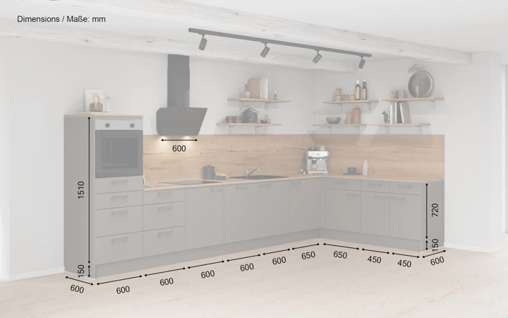 Nobilia SPA L-shaped kitchen 426,6 cm x 220 cm with electrical appliances Planning 1 5