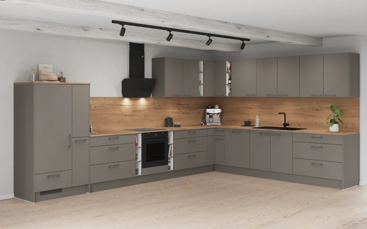 Nobilia SPA L-shaped kitchen 443,2 x 321,8 cm with electrical appliances Planning 1 1