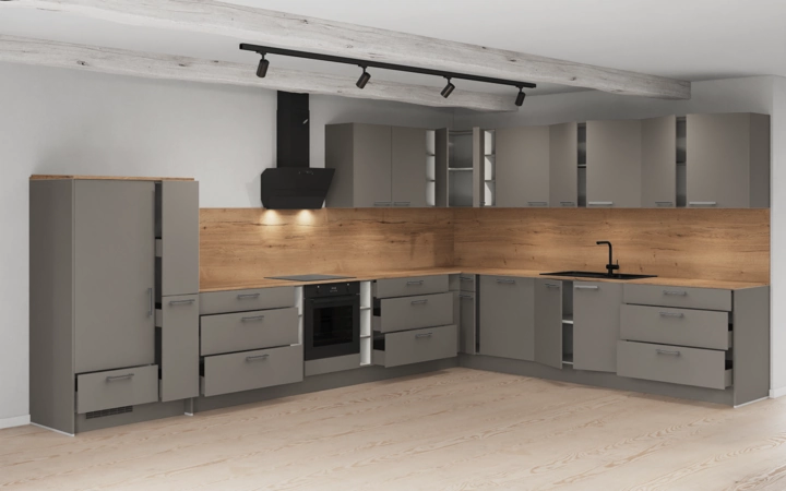 Nobilia SPA L-shaped kitchen 443,2 x 321,8 cm with electrical appliances Planning 1 4
