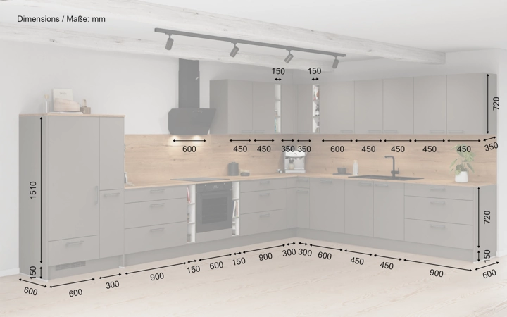 Nobilia SPA L-shaped kitchen 443,2 x 321,8 cm with electrical appliances Planning 1 5