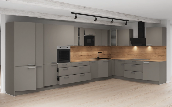 Nobilia SPA L-shaped kitchen 516,6 x 276,8 cm with electrical appliances Planning 1 4