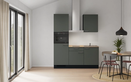 Nobilia Galley kitchen 180 cm with appliances planning 1 Mineral green matt Easytouch