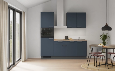 Nobilia Galley kitchen 210 cm with appliances planning 1 Fjord blue matt Easytouch