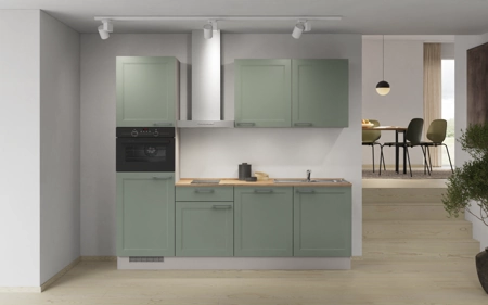 Nobilia Galley kitchen 240 cm with appliances planning 1 Reed green Cascada