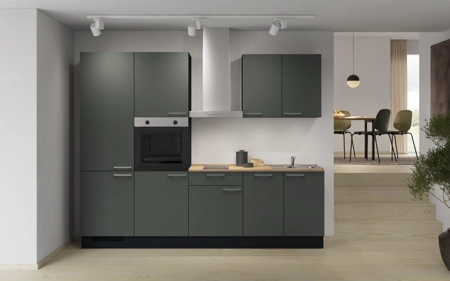 Nobilia Galley kitchen 270 cm with appliances planning 1 Mineral green matt Easytouch