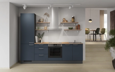 Nobilia Galley kitchen 270 cm with appliances planning 10 Fjord blue matt Easytouch