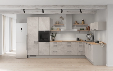Nobilia L-shaped kitchen 366,6 cm x 246,6 cm with appliances planning 11 Concrete grey matt Riva