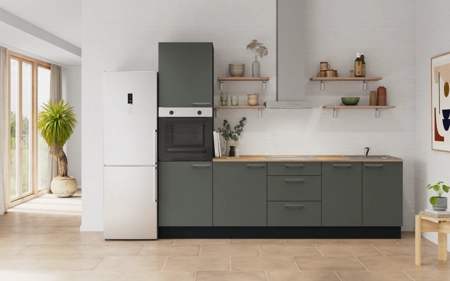 Nobilia Galley kitchen 270 cm with appliances planning 11 Mineral green matt Easytouch