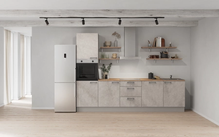 Nobilia Galley kitchen 300 cm with appliances planning 11 Concrete grey matt Riva