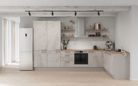 Nobilia L-shaped kitchen 366,6 cm x 246,6 cm with appliances planning 12 Concrete grey matt Riva