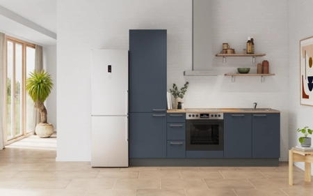 Nobilia Galley kitchen 240 cm with appliances planning 12 Fjord blue matt Easytouch