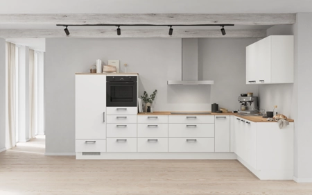 Nobilia L-shaped kitchen 366,6 cm x 246,6 cm with appliances planning 13 Alpine white matt Touch