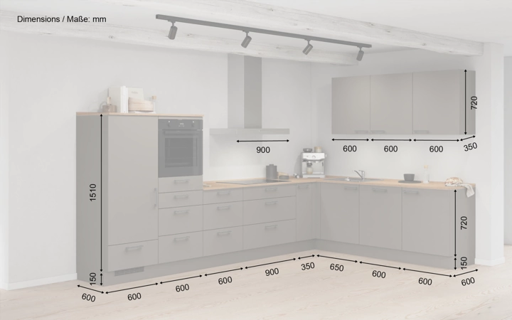 Nobilia SPA L-shaped kitchen 366,6 cm x 246,6 cm with appliances planning 13 5