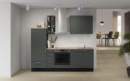 Nobilia Galley kitchen 240 cm with appliances planning 14 Mineral green matt Easytouch
