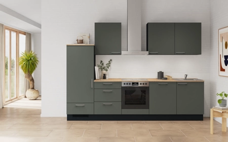 Nobilia Galley kitchen 300 cm with appliances planning 14 Mineral green matt Easytouch