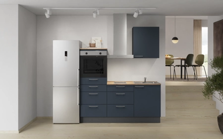 Nobilia Galley kitchen 180 cm with appliances planning 15 Fjord blue matt Easytouch