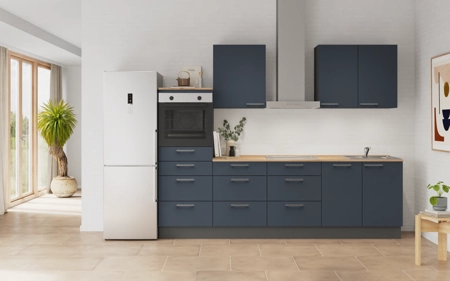 Nobilia Galley kitchen 270 cm with appliances planning 15 Fjord blue matt Easytouch