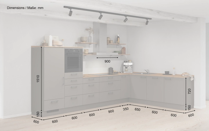 Nobilia SPA L-shaped kitchen 366,6 cm x 246,6 cm with appliances planning 16 5