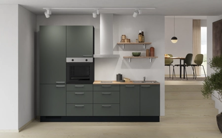 Nobilia Galley kitchen 270 cm with appliances planning 16 Mineral green matt Easytouch