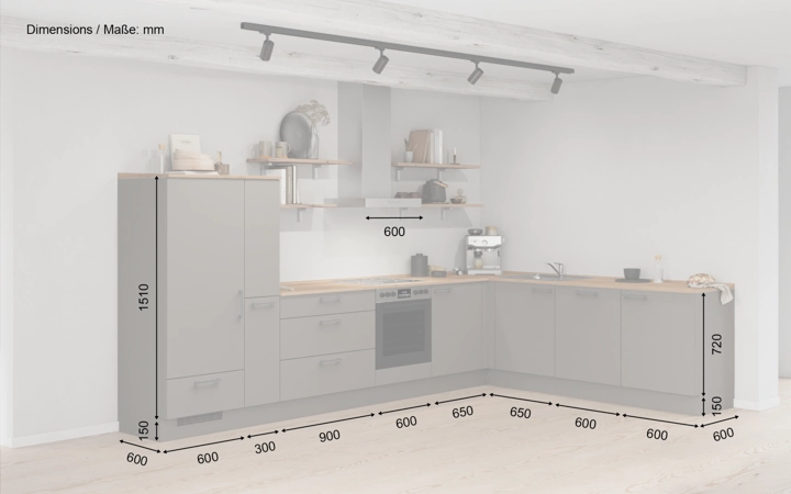Nobilia SPA L-shaped kitchen 366,6 cm x 246,6 cm with appliances planning 17 5