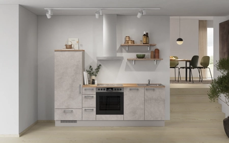 Nobilia Galley kitchen 240 cm with appliances planning 17 Concrete grey matt Riva