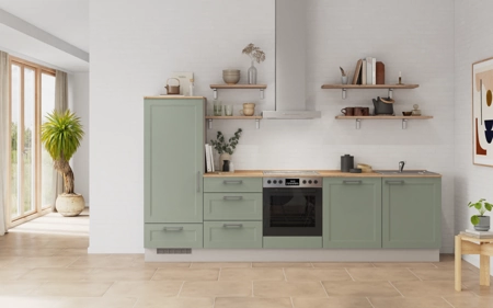 Nobilia Galley kitchen 300 cm with appliances planning 17 Reed green Cascada