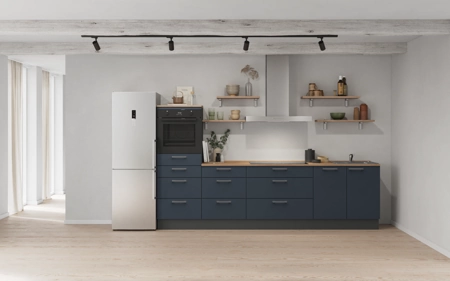 Nobilia Galley kitchen 300 cm with appliances planning 18 Fjord blue matt Easytouch
