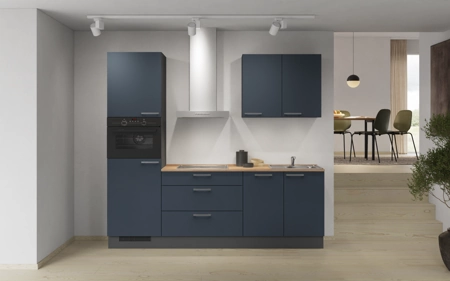 Nobilia Galley kitchen 240 cm with appliances planning 2 Fjord blue matt Easytouch