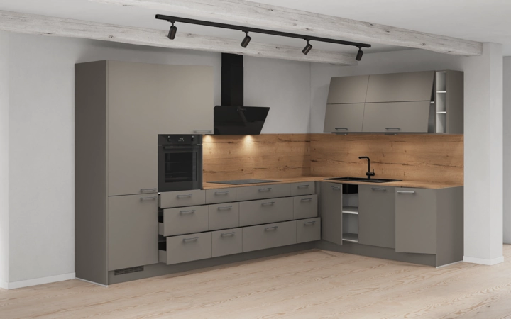 Nobilia SPA L-shaped kitchen 366,6 cm x 246,6 cm with appliances planning 3 4