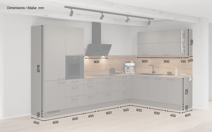 Nobilia SPA L-shaped kitchen 366,6 cm x 246,6 cm with appliances planning 3 5