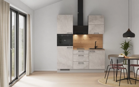 Nobilia Galley kitchen 180 cm with appliances planning 3 Concrete grey matt Riva