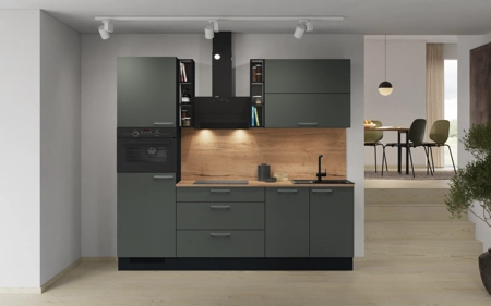 Nobilia Galley kitchen 240 cm with appliances planning 3 Mineral green matt Easytouch