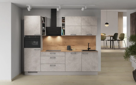 Nobilia Galley kitchen 270 cm with appliances planning 3 Concrete grey matt Riva