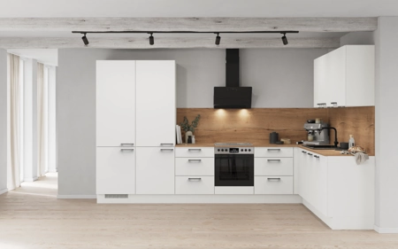Nobilia L-shaped kitchen 366,6 cm x 246,6 cm with appliances planning 5 Alpine white matt Touch
